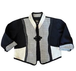 Vintage A La Mode patchwork  jacket black cream frog toggle made USA size large